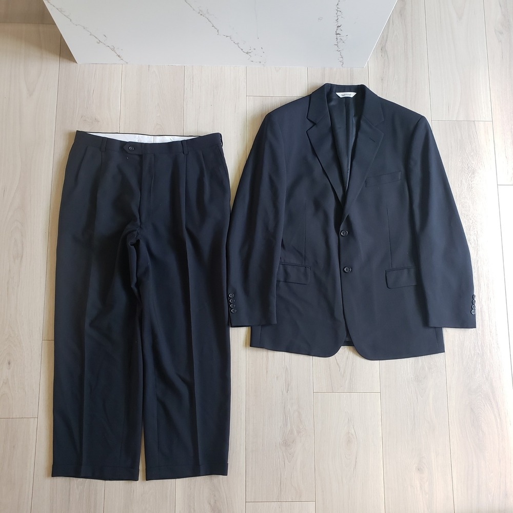 Pronto Uomo Suit Set Mens 43R 38W Black Wool Two Button Pleated Trousers Canada